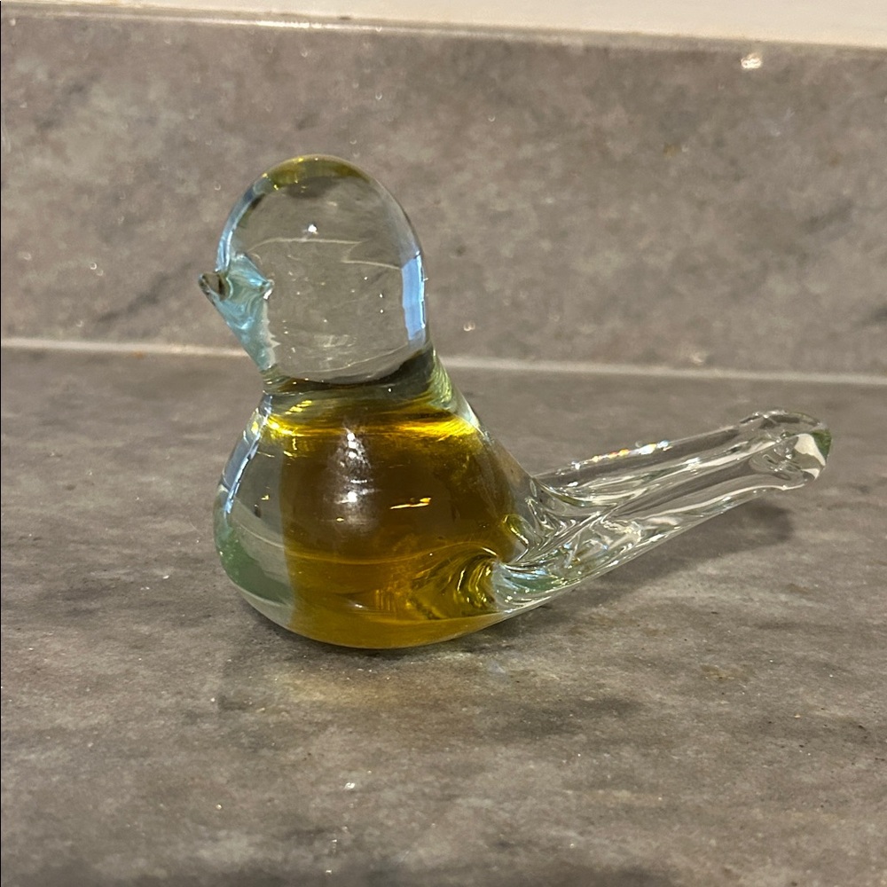 Vintage hand blown Glass Bird with Amber to Clear Accents